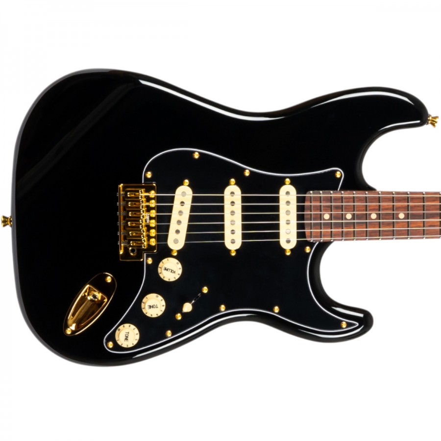 Jet Guitars JS-380 BKG Roasted Maple and Rosewood with Gold Hardware - Black